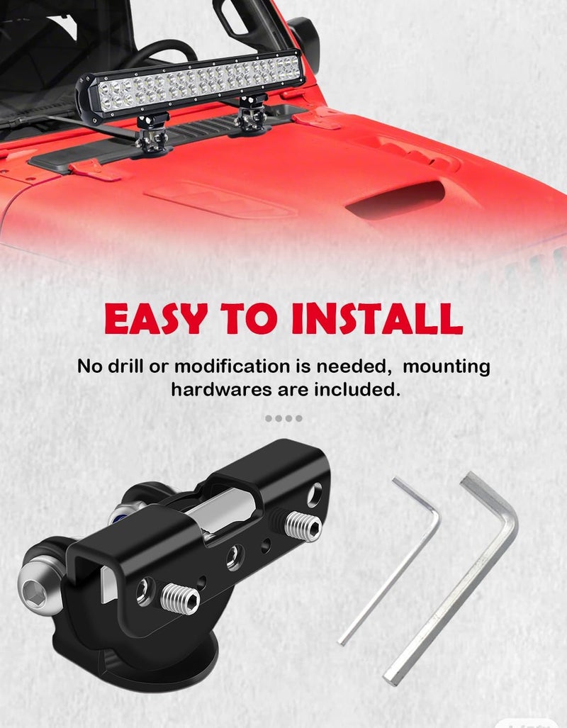 NORTHYUN Led Hood Mounts, Universal Led Light Bar Mounting Brackets 304 Stainless Steel Hood Clamp Lights Mounts, Black - Image 4
